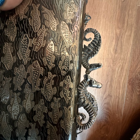 Vintage mix metal brass silver bronze crossbody bag clutch purse fish seahorse - Picture 10 of 14
